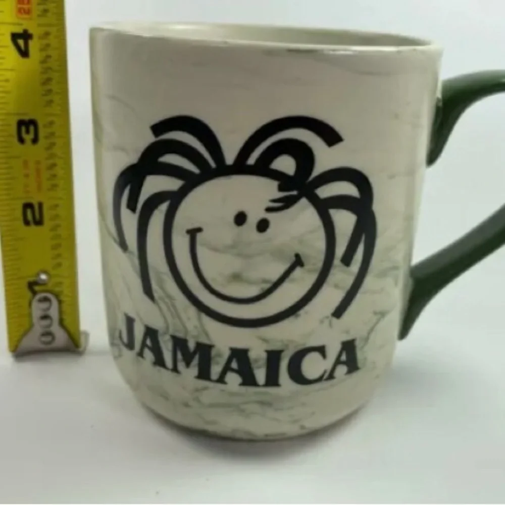 Vintage Jamaica Souvenir Coffee Mug YEAH MON Marble Design Green Handle